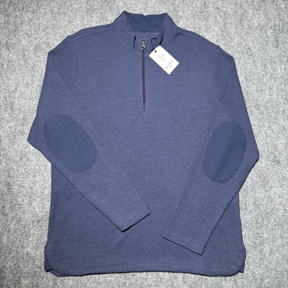Robert Graham Shepton Top Navy‎ 1/4 Zip Waffle Knit Sweater Elbow Patch NWT NEW